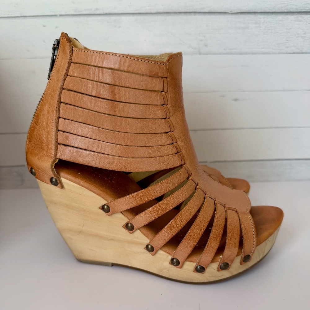 Bed Stu Platform Wedge Sandals Leather, Wood Heel Boho